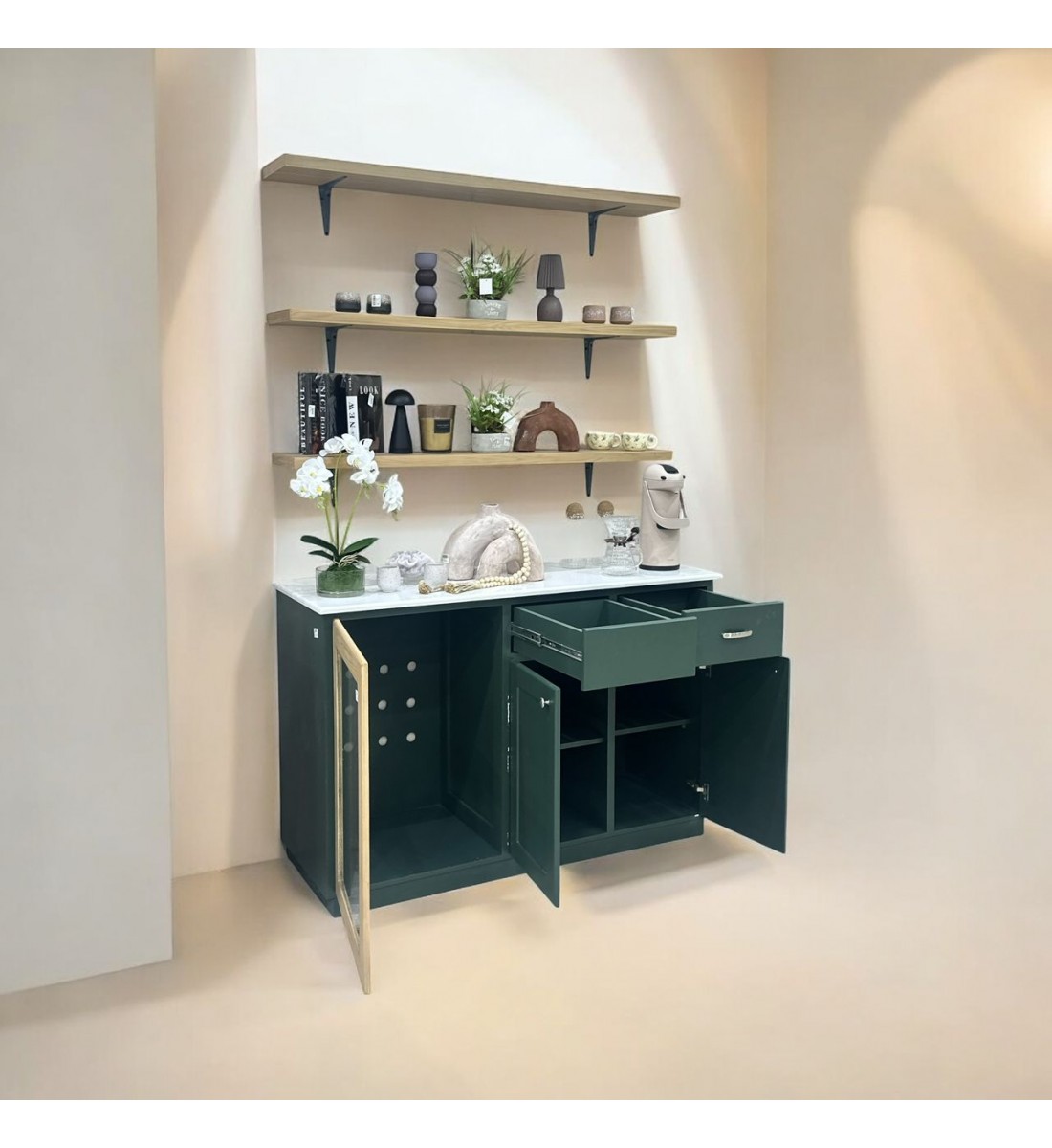 ركن كوفي  زيتي مع رفوف 