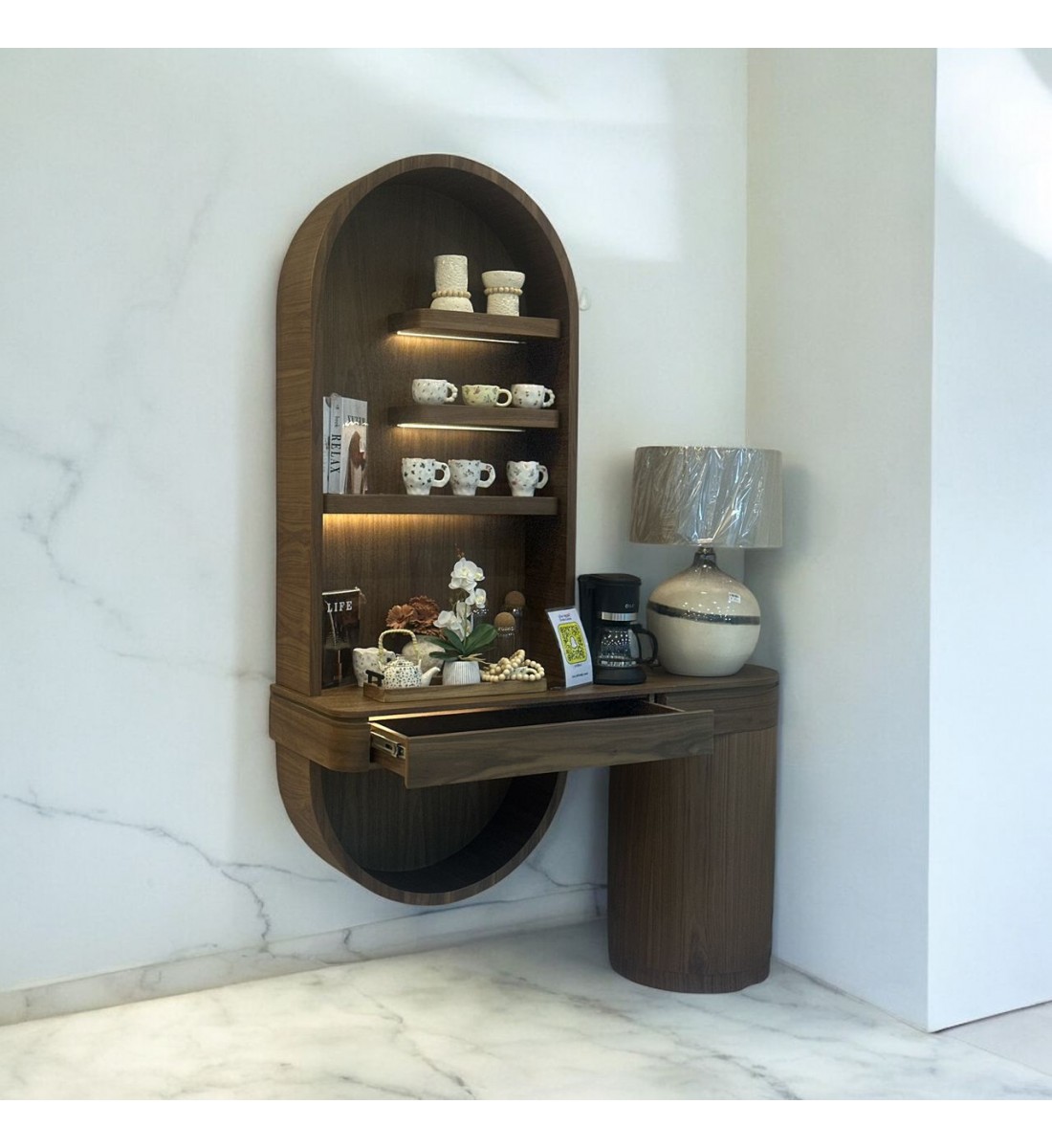 ركن كوفي  بني مع رفوف 200×10سم 