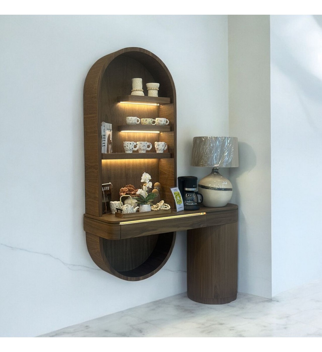 ركن كوفي  بني مع رفوف 200×10سم 