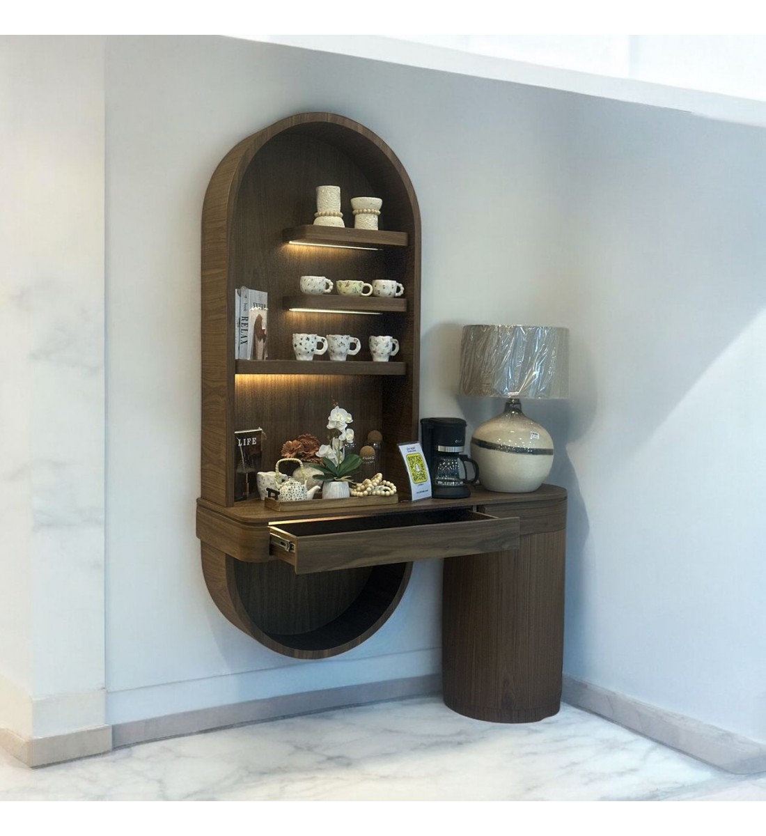 ركن كوفي  بني مع رفوف 200×10سم 