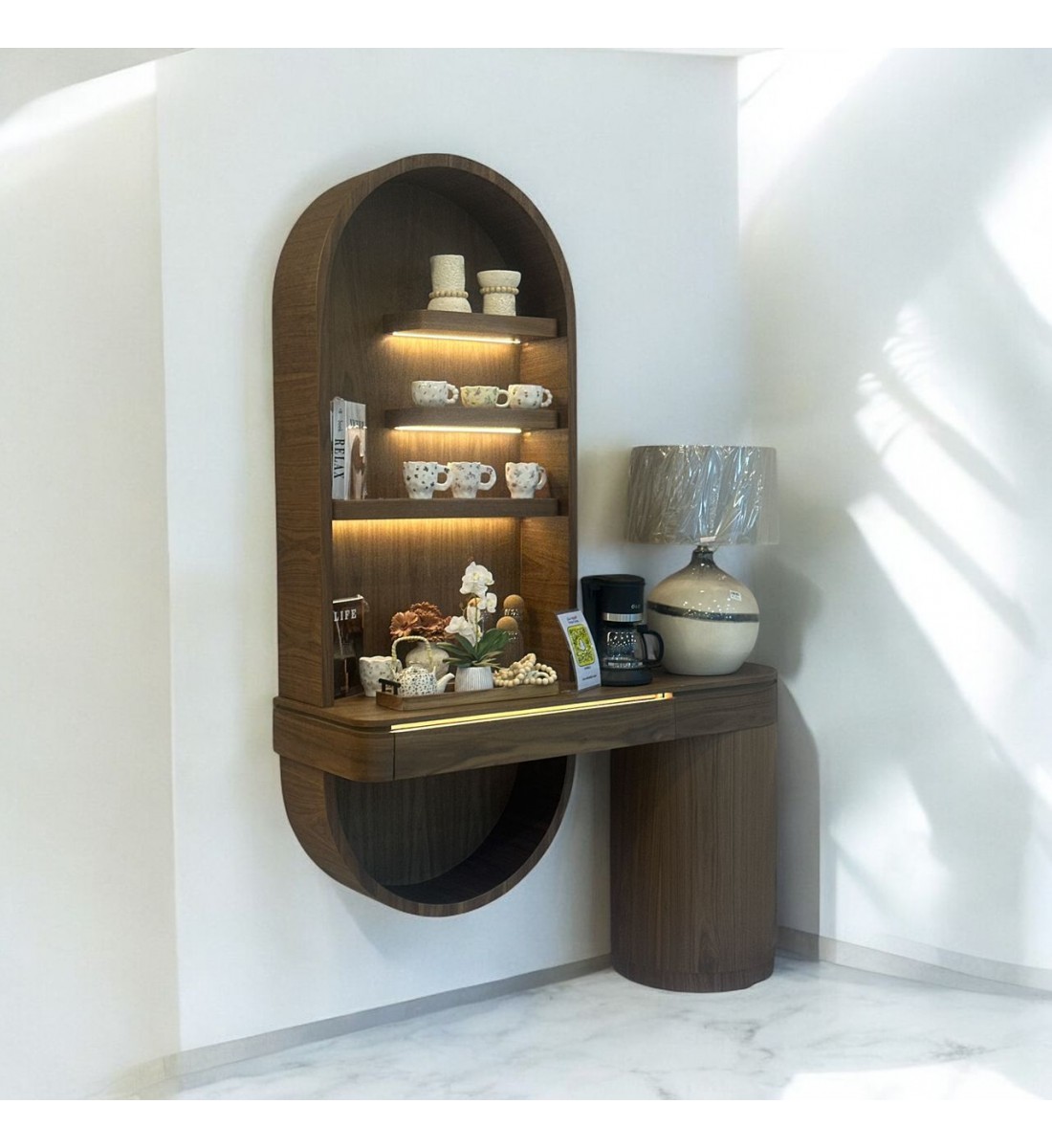 ركن كوفي  بني مع رفوف 200×10سم 