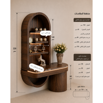 ركن كوفي بني مع رفوف خشب قشرة الجواز بصميم فريد 220×10سم ركن كوفي بني مع رفوف خشب قشرة الجواز بصميم فريد 220×10سم