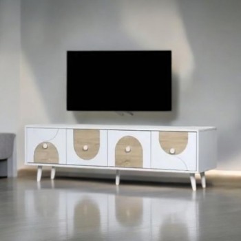   طاولة شاشة بلازما  تلفاز بيج  ابيض 160×40×45سم 