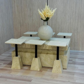 طقم طاولات 7قطع سطح بديل الرخام عمود اسود 