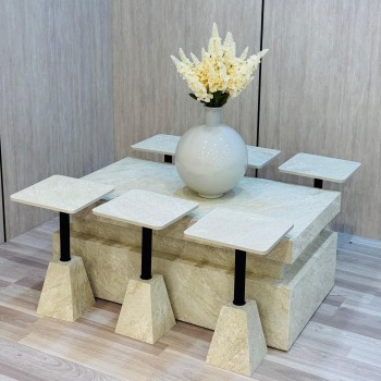 طقم طاولات 7قطع سطح بديل الرخام عمود اسود 