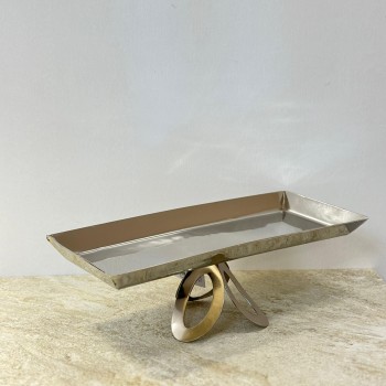 صحن تقديم ضيافة فاخر من المعدن ستيل  بقاعده 40×17×14سم 