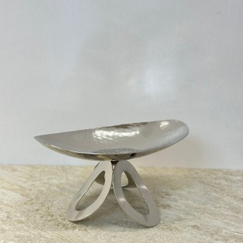 صحن تقديم ضيافة فاخر من المعدن ستيل بقاعده 26×14×12سم 