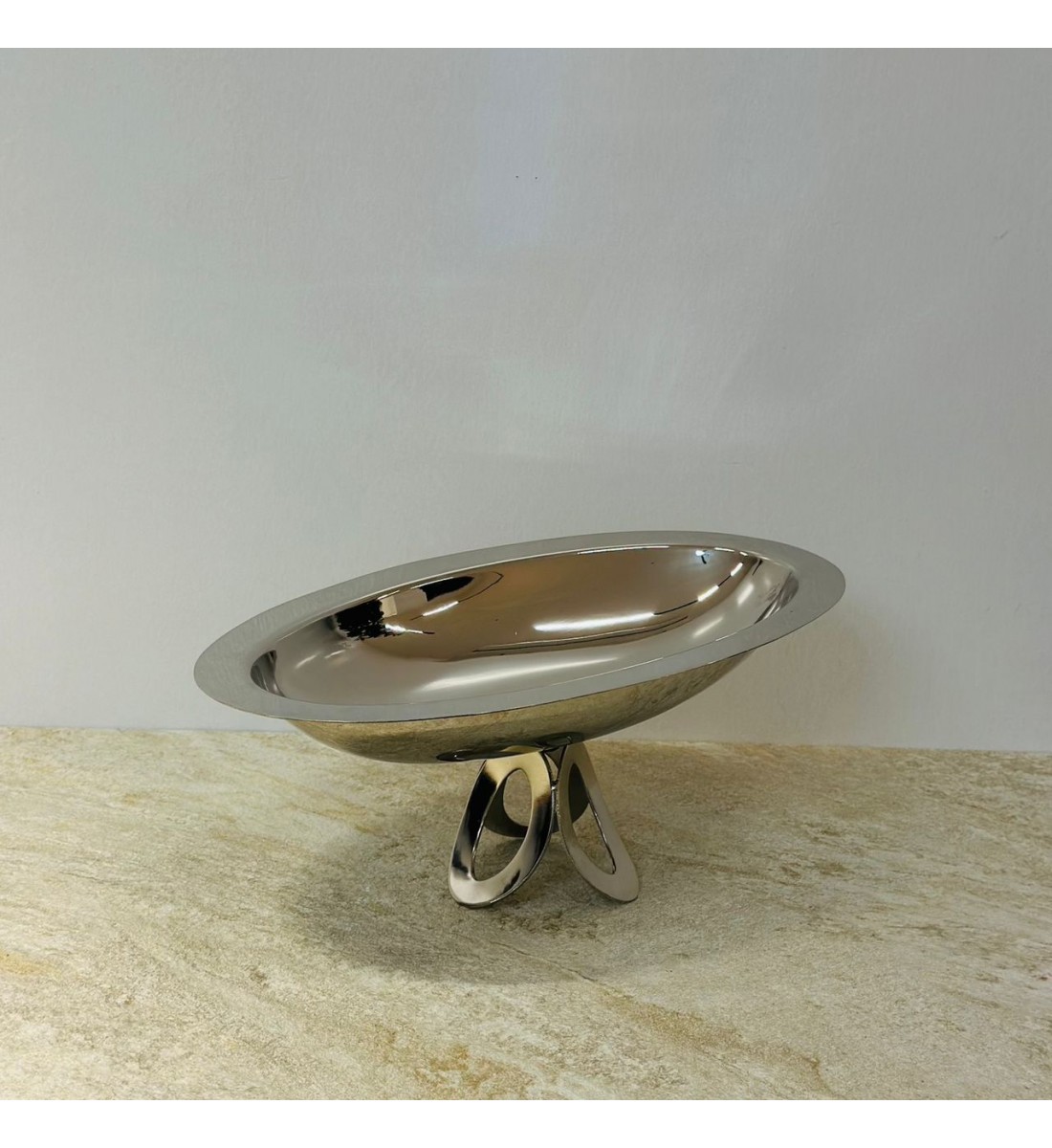 صحن تقديم ضيافة فاخر من المعدن ستيل بقاعده 34×20×14سم 