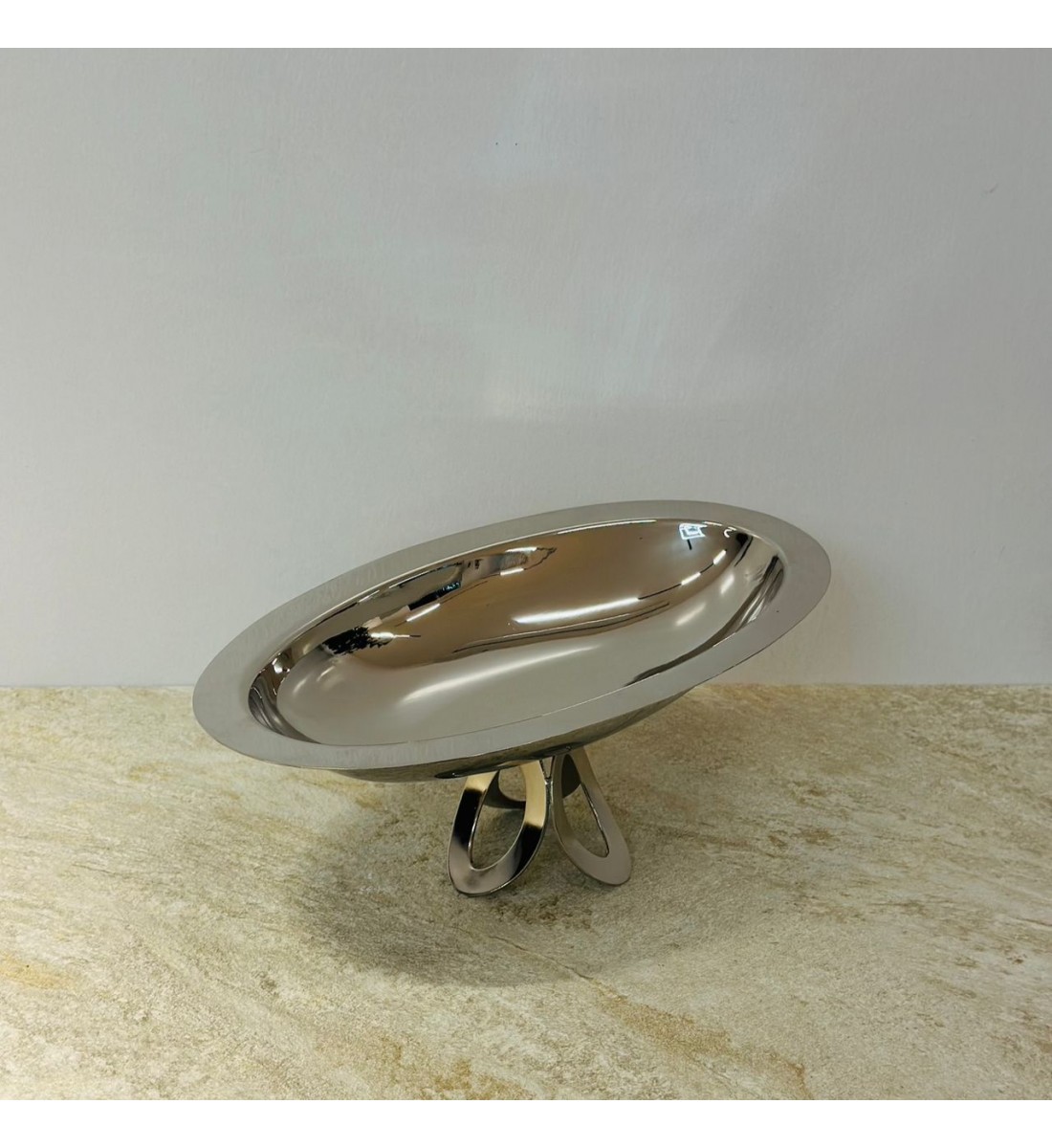 صحن تقديم ضيافة فاخر من المعدن ستيل بقاعده 34×20×14سم 