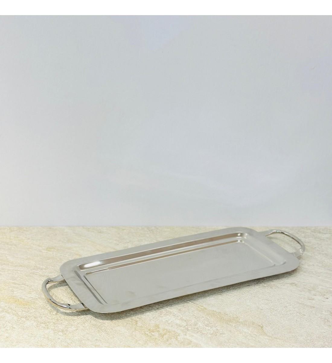 صحن تقديم ضيافة فاخر من المعدن ستيل بقاعده 38×18×2سم 