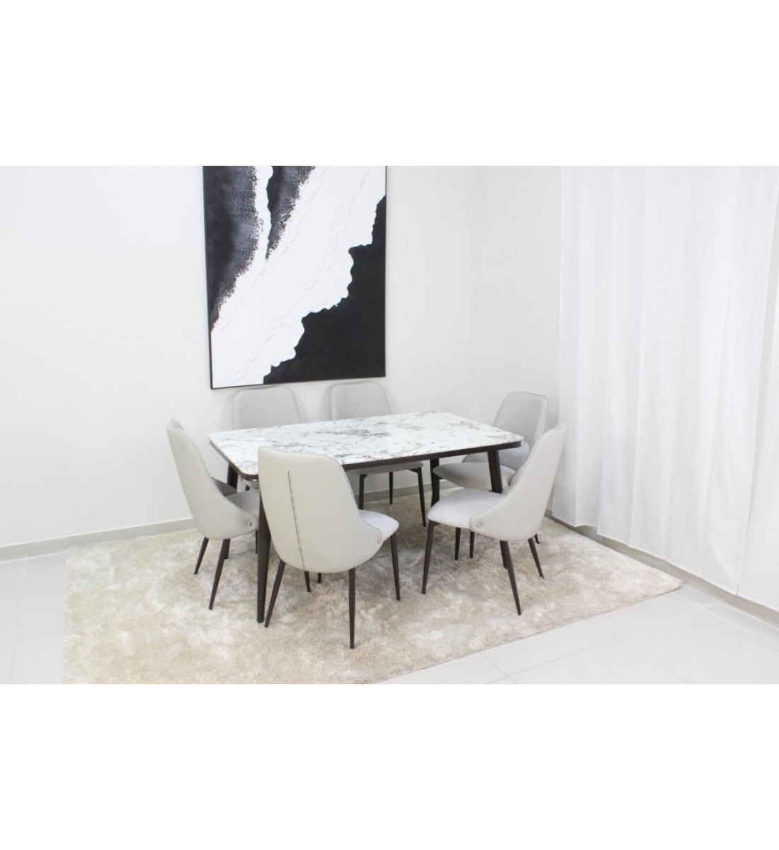  طاولة طعام سطح رخام  6 كراسي 150×90×90سم 