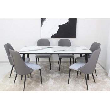  طاولة طعام سطح رخام  6 كراسي 150×90×90سم 