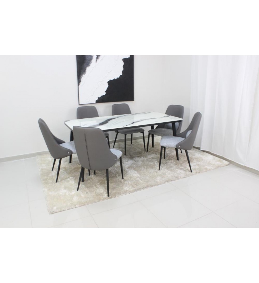  طاولة طعام سطح رخام  6 كراسي 150×90×90سم 