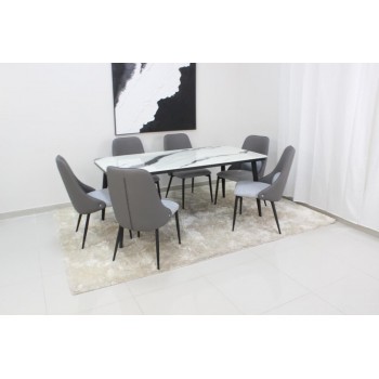  طاولة طعام سطح رخام  6 كراسي 150×90×90سم 