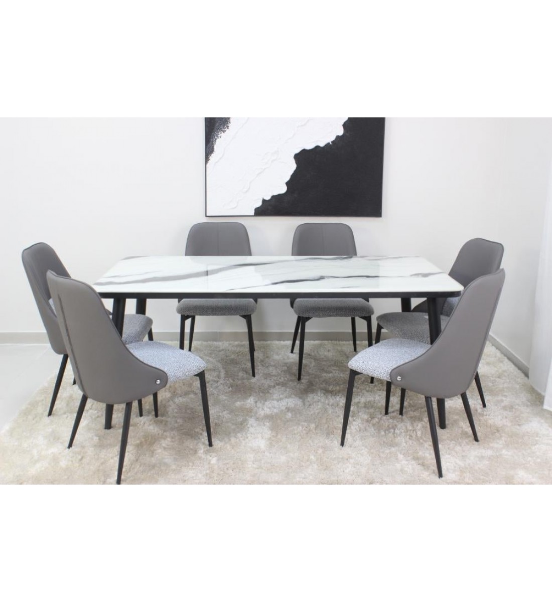  طاولة طعام سطح رخام  6 كراسي 150×90×90سم 