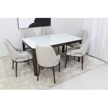  طاولة طعام سطح رخام  6 كراسي 150×90×90سم 