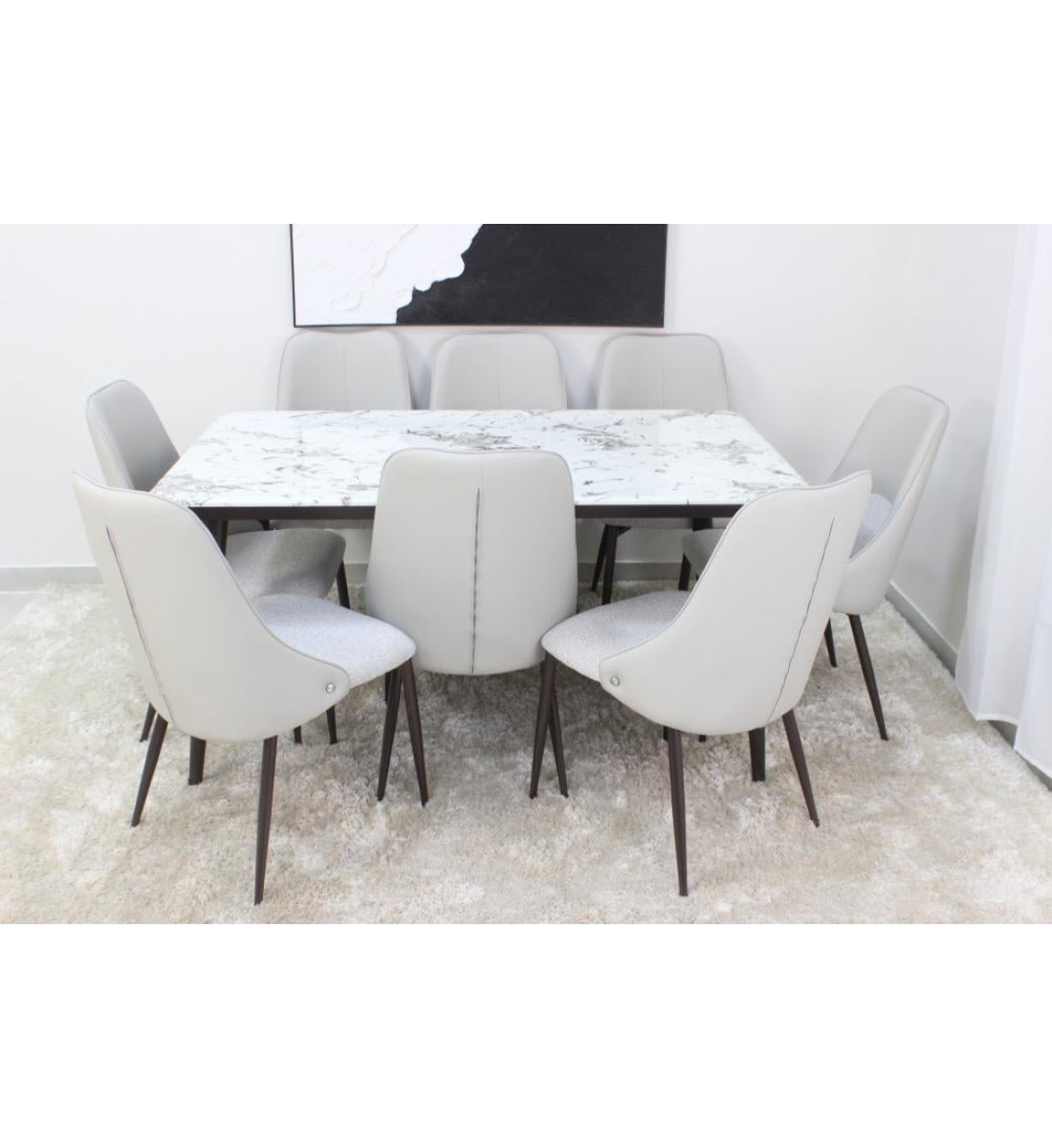  طاولة طعام سطح رخام  8 كراسي 180×90×90سم 