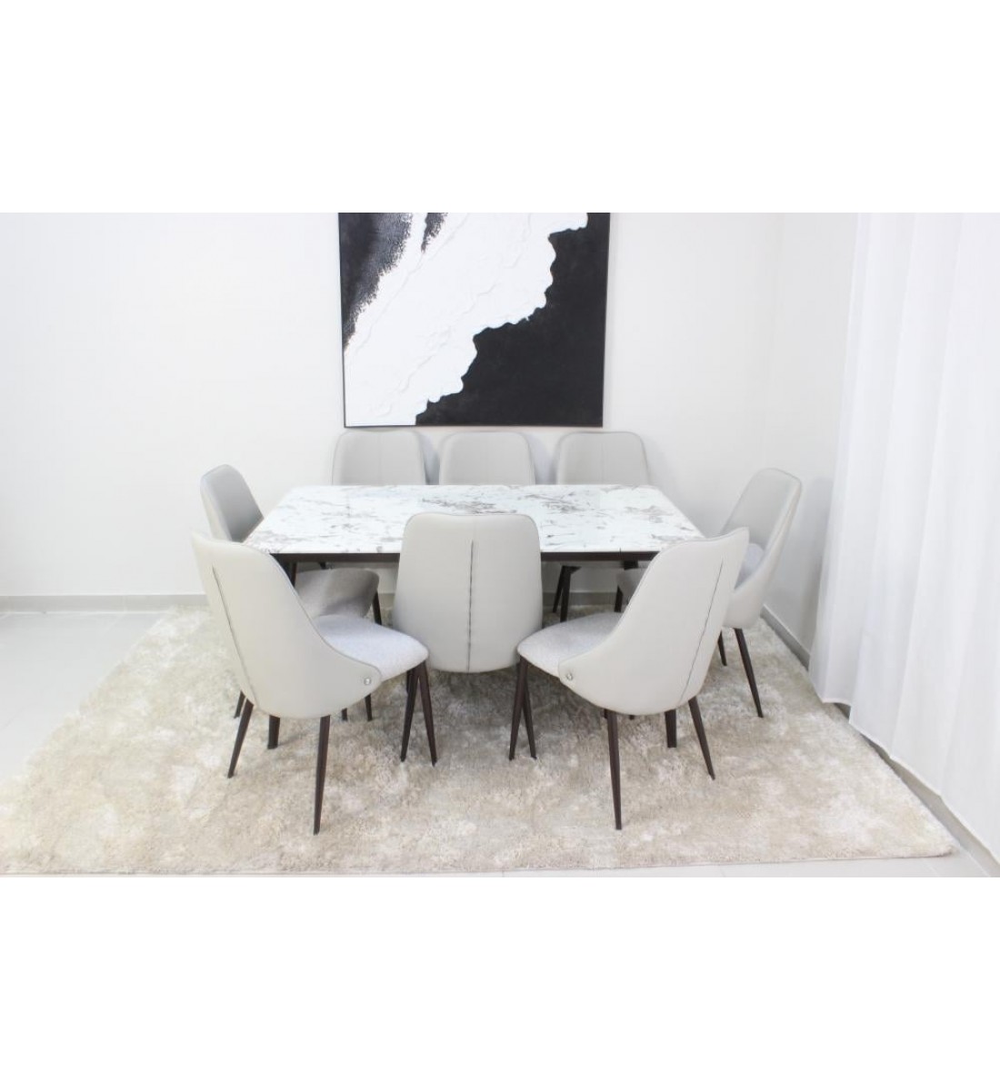  طاولة طعام سطح رخام  8 كراسي 180×90×90سم 