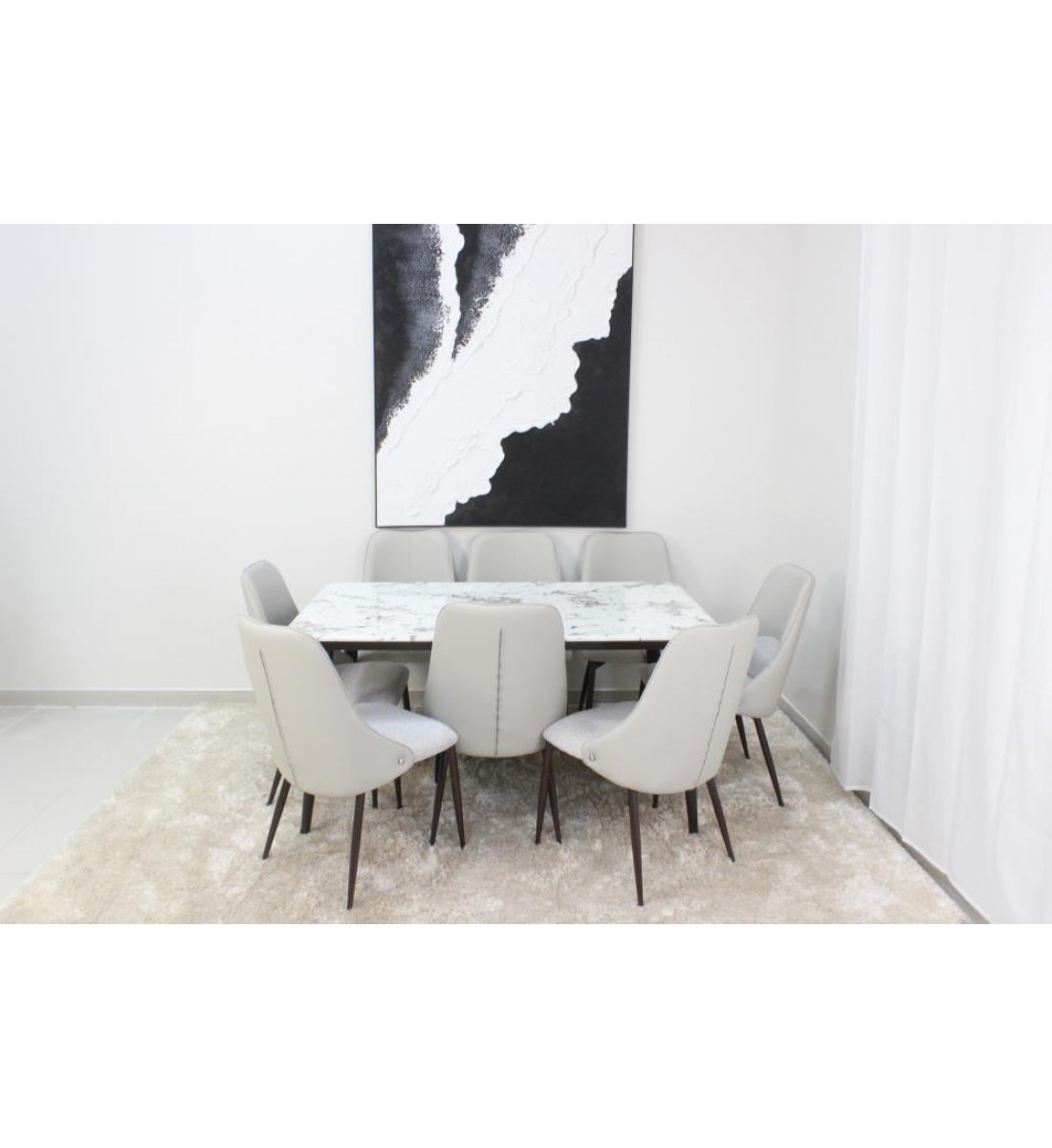  طاولة طعام سطح رخام  8 كراسي 180×90×90سم 