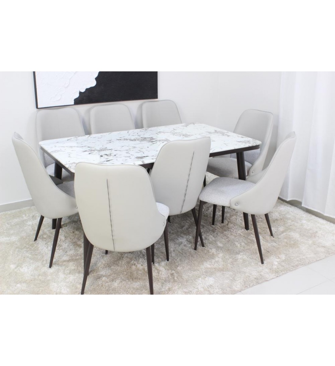  طاولة طعام سطح رخام  8 كراسي 180×90×90سم 
