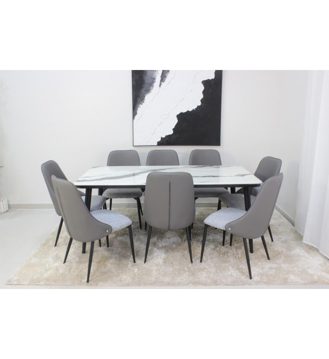 طاولة طعام سطح رخام 8 كراسي 180×90×90سم طاولة طعام سطح رخام 8 كراسي 180×90×90سم