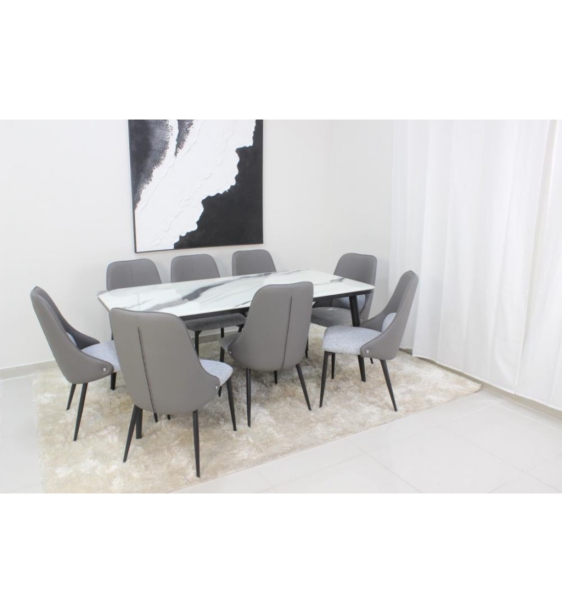 طاولة طعام سطح رخام 8 كراسي 180×90×90سم طاولة طعام سطح رخام 8 كراسي 180×90×90سم