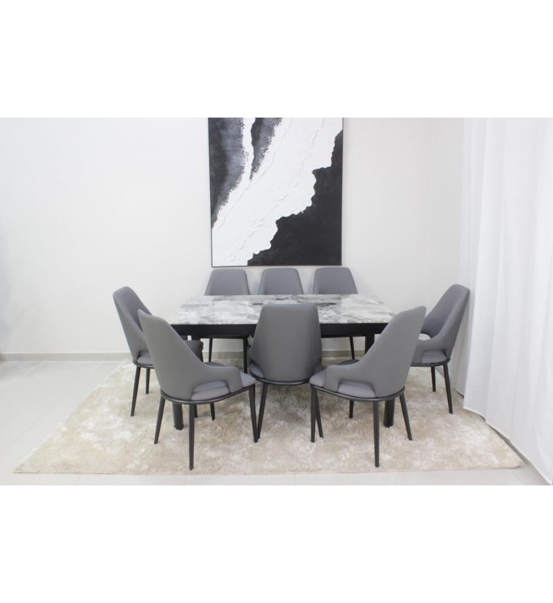  طاولة طعام سطح رخام  8 كراسي 180×90×90سم 