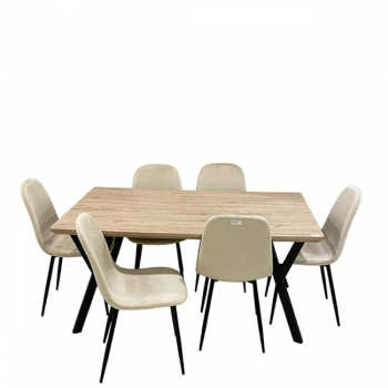 طاولة طعام 6 اشخاص خشب مع قاعدة حديد