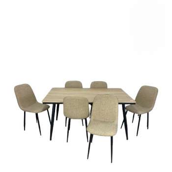 طاولة طعام طعام 6 كراسى سطح خشب لون بيج 