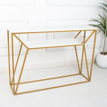 طاولة مدخل دورين لون ذهبي سطح خشب ابيض مقاس 90x32x120سم