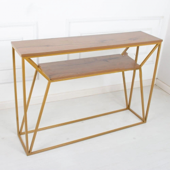 طاولة مدخل دورين لون ذهبي سطح خشب بني مقاس 90x32x120سم