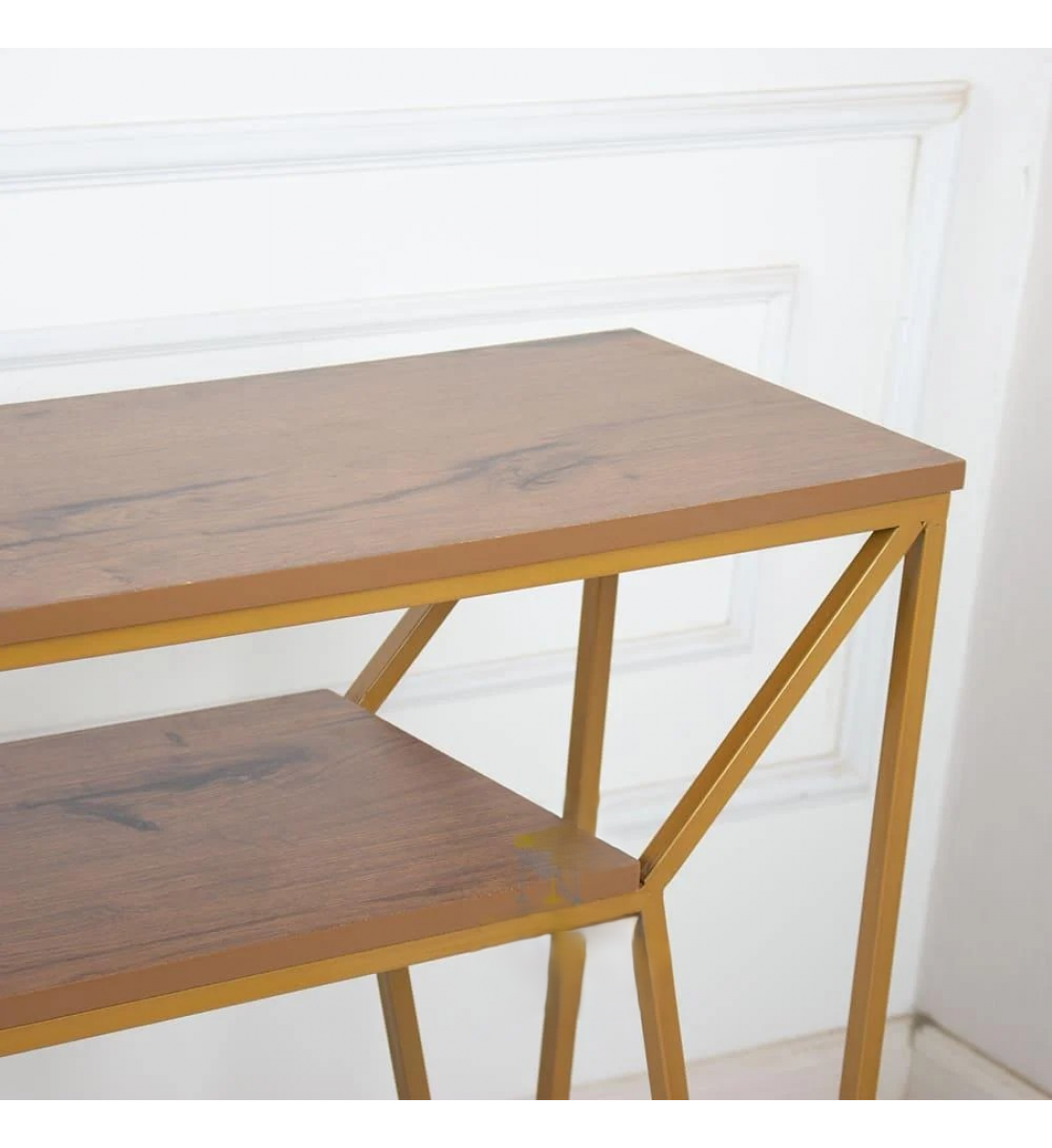 طاولة مدخل دورين لون ذهبي سطح خشب بني مقاس 90x32x120سم