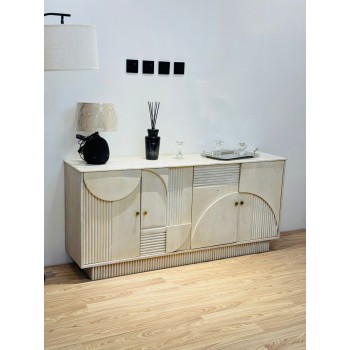 ركن كوفي خشب هندي سطح رخام 162×39×74سم 