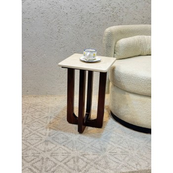 طاولة خدمة سطح من الرخام قاعده خشب لون بني35×35×55سم 