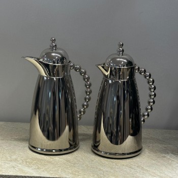 طقم ترمس استيل زجاج كروم فضي طفي 2قطع  