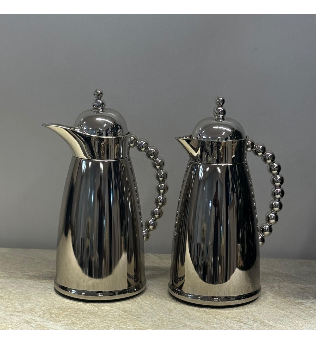 طقم ترمس استيل زجاج كروم فضي طفي 2قطع  