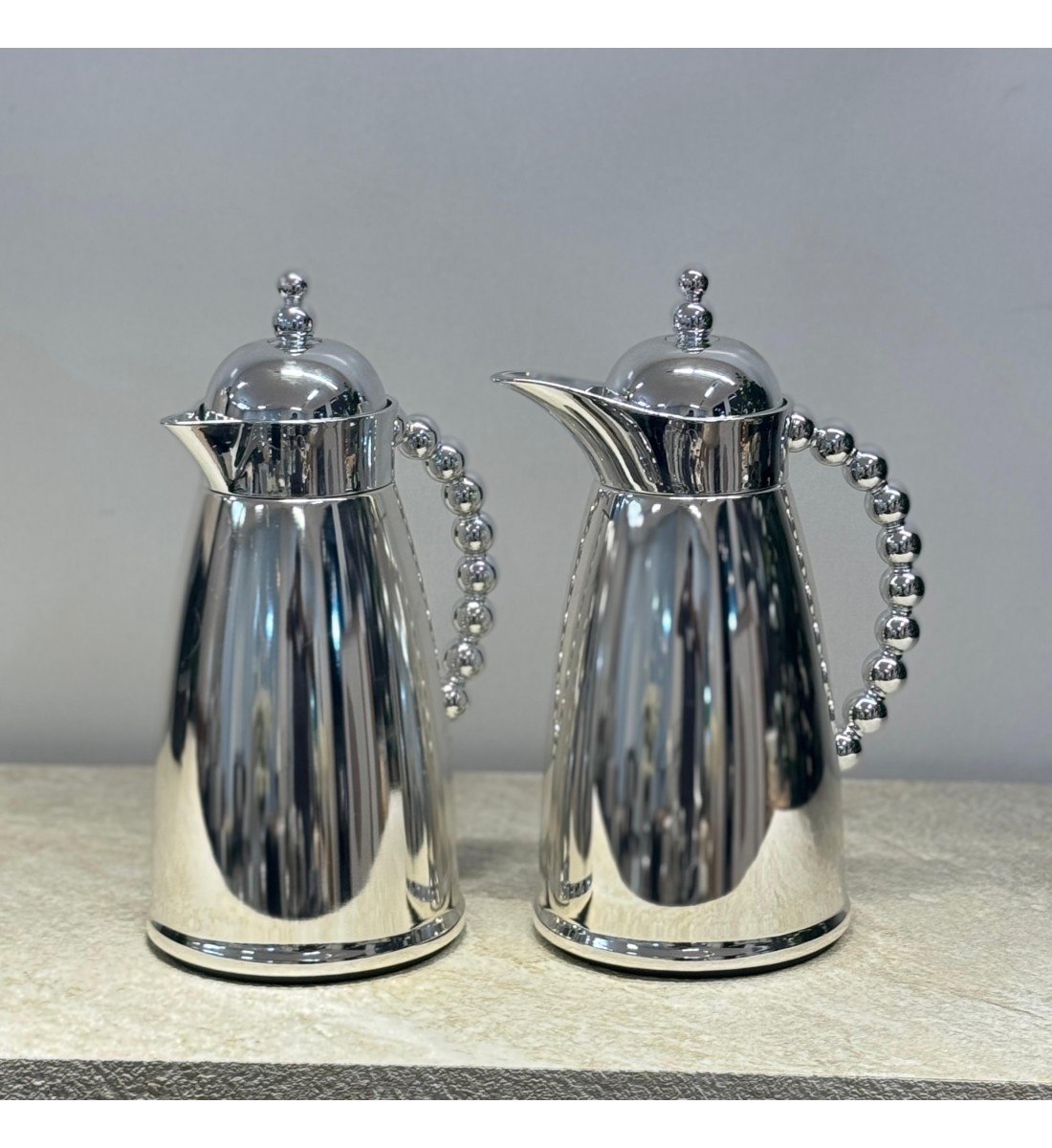 طقم ترمس استيل زجاج كروم فضي 2قطع طقم ترمس استيل زجاج كروم فضي 2قطع