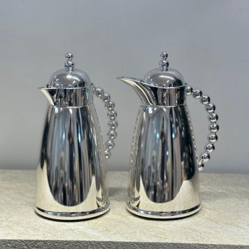 طقم ترمس استيل زجاج كروم فضي 2قطع  