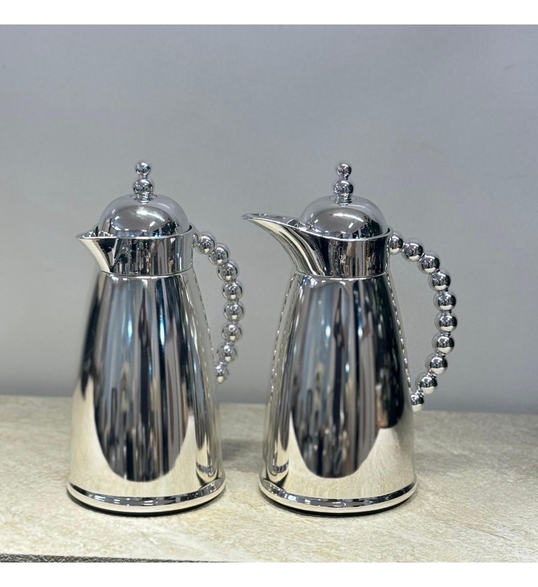 طقم ترمس استيل زجاج كروم فضي 2قطع طقم ترمس استيل زجاج كروم فضي 2قطع