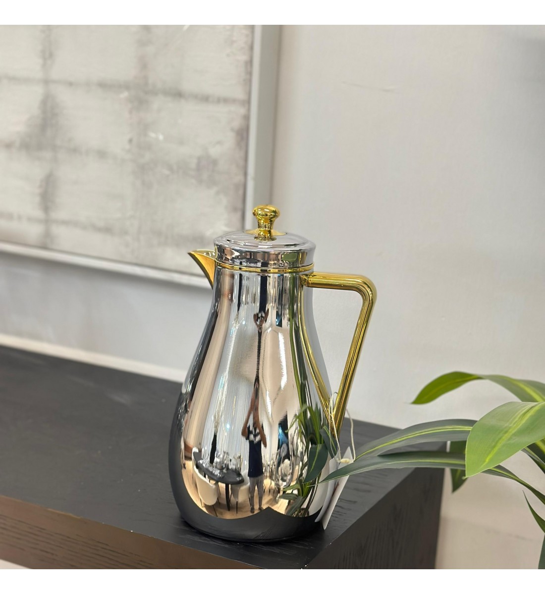 ترمس قمر استيل كروم *ذهبي  زجاج لونين 1لتر 