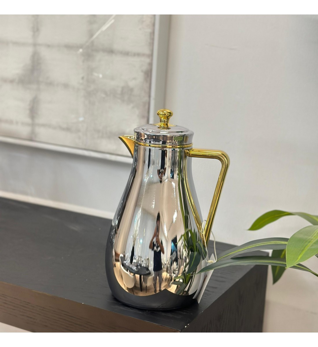 ترمس قمر استيل كروم *ذهبي  زجاج لونين 1لتر 