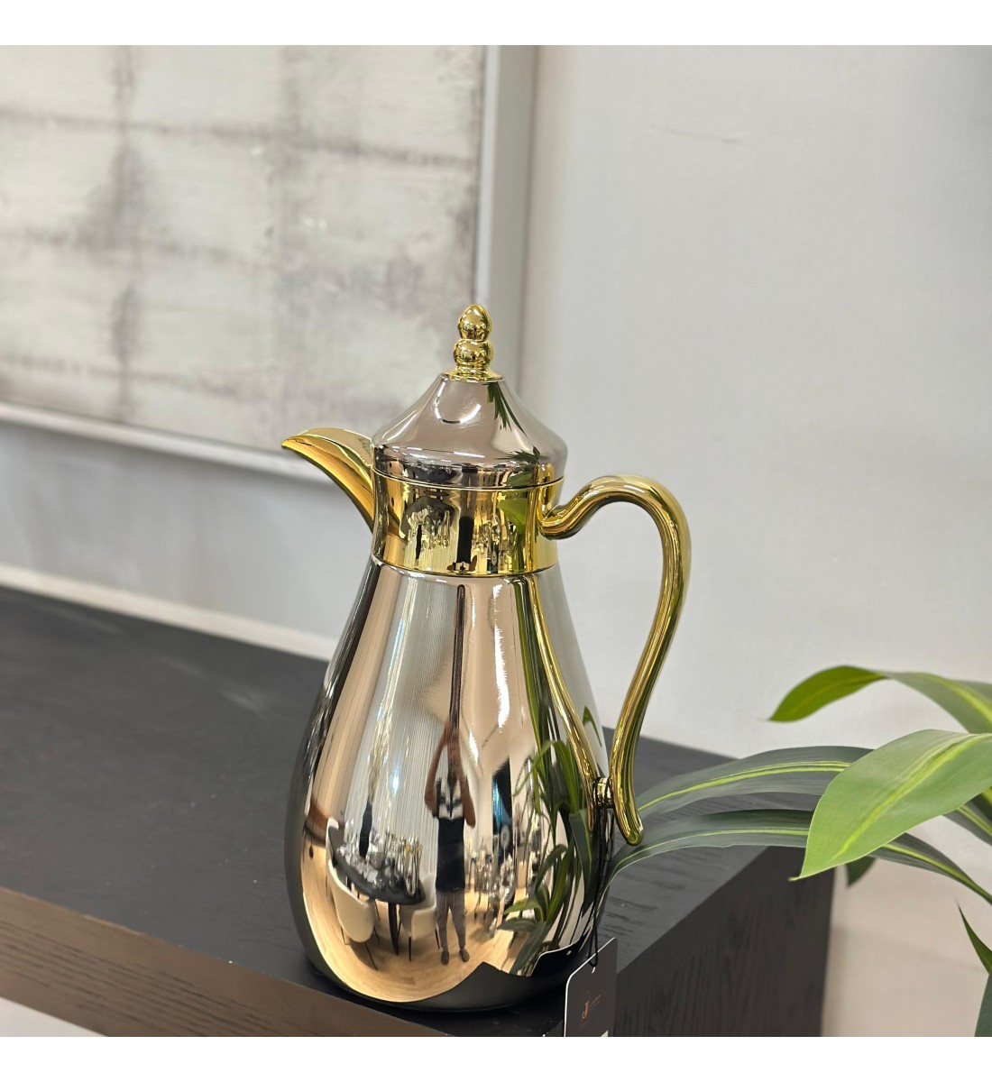 ترمس قمر استيل كروم *ذهبي  زجاج لونين 1لتر 