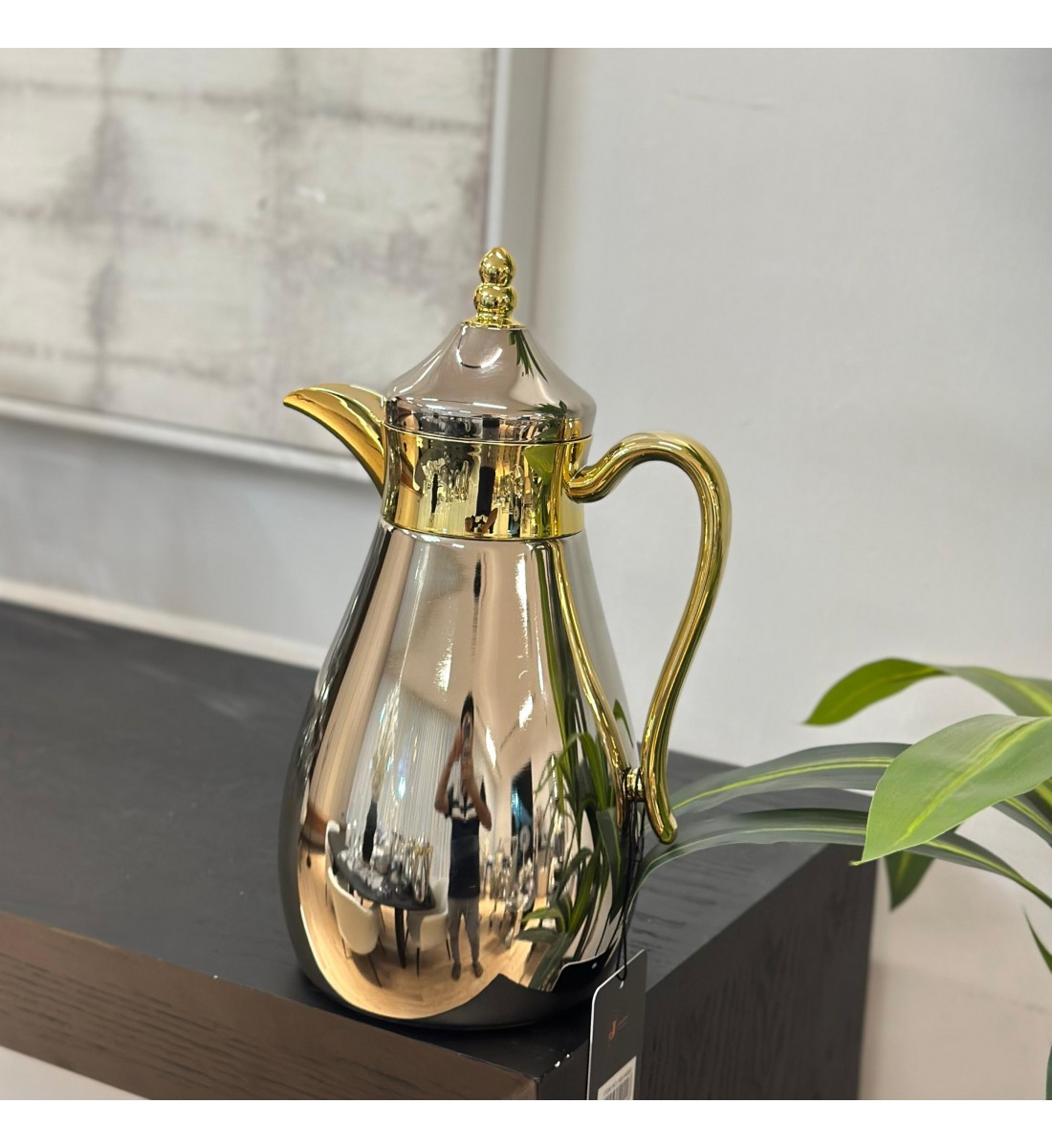 ترمس قمر استيل كروم *ذهبي  زجاج لونين 1لتر 