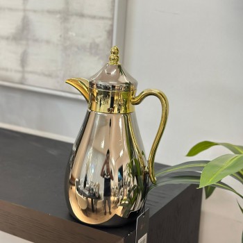 ترمس قمر استيل كروم *ذهبي  زجاج لونين 1لتر 