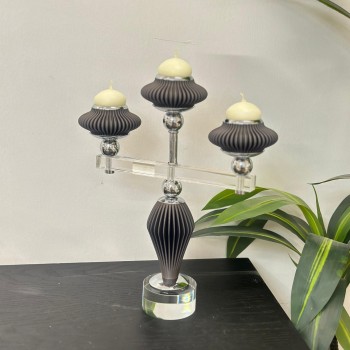 شمعدان بنفسجي اكرلك ابيض ثلاثي تصميم انيق 36×24×5سم 