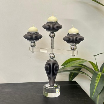 شمعدان بنفسجي اكرلك ابيض ثلاثي تصميم انيق 36×24×5سم 