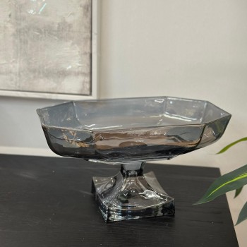 صينية تقديم مستطيل عميقة بقاعدة زجاج رمادي غامق - مناسبة لتقديم الفواكة والمكسرات 31×17×17سم