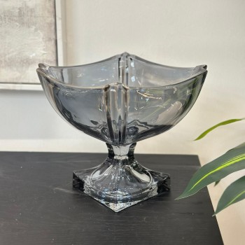 صينية تقديم عميقة بقاعدة زجاج رمادي غامق - مناسبة لتقديم الفواكة والمكسرات  21×21×20سم