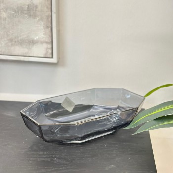 صينية تقديم مستطيل عميقة زجاج رمادي غامق - مناسبة لتقديم الفواكة والمكسرات31×17×7سم