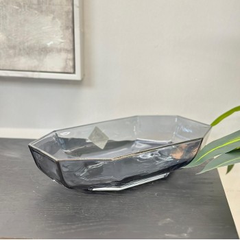 صينية تقديم مستطيل عميقة زجاج رمادي غامق - مناسبة لتقديم الفواكة والمكسرات31×17×7سم